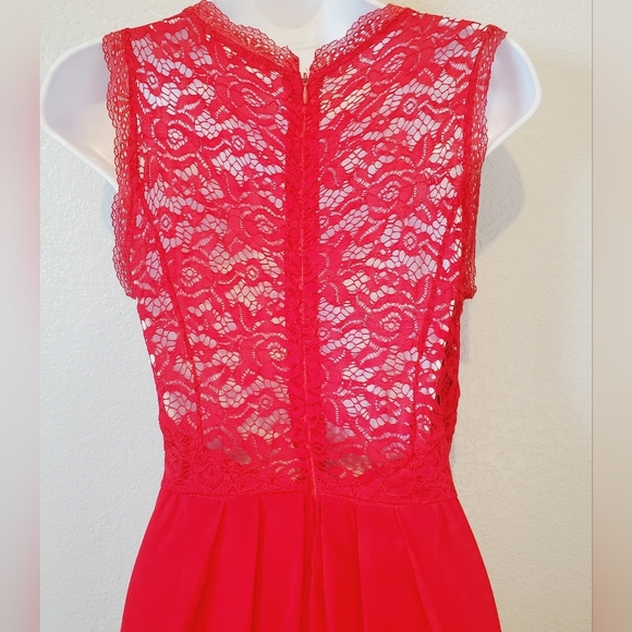ANGVNS Red Lace Back Ciffon Long Gown Maxi Dress Medium - Picture 3 of 7